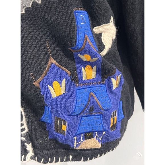 The Quacker Factory, Women's Halloween Sweater, Knit M Haunted House Cardigan - Picture 2 of 7